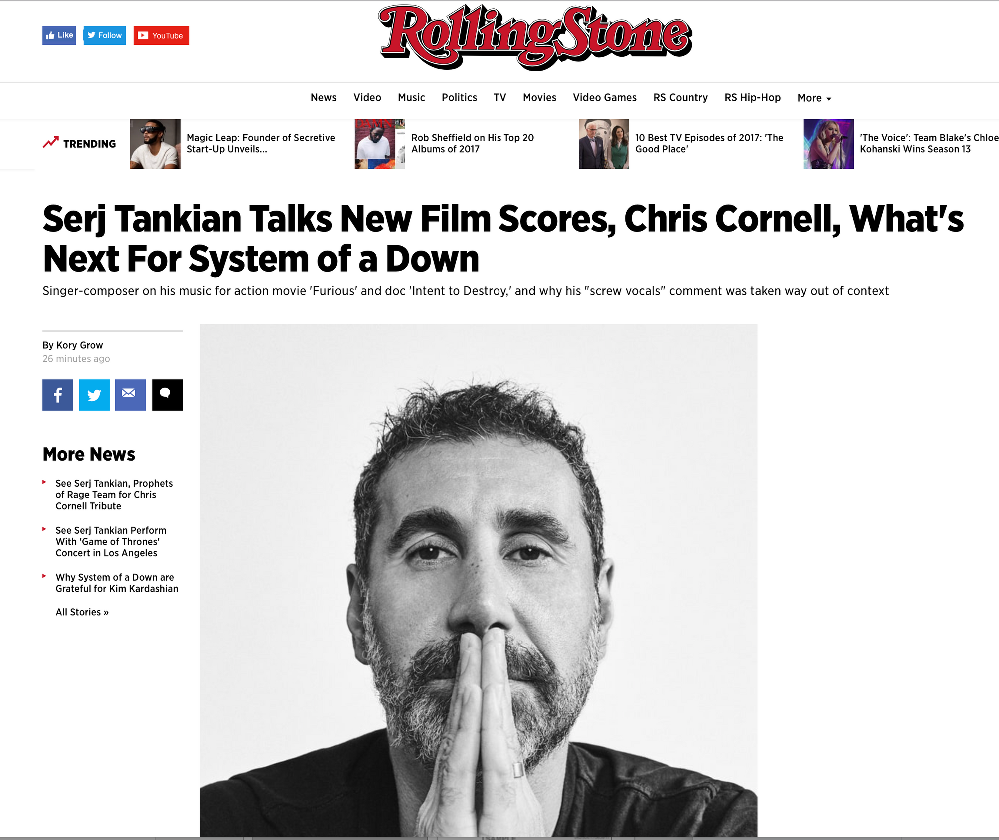 Serj Tankian Talks New Film Scores, Chris Cornell, What's Next For System of a Down