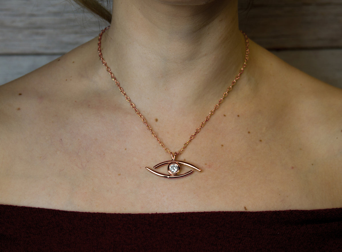 All Seeing Eye&quot; - Pure Silver Pendant Dipped In 18K Rose Gold - (Elect The Dead Inspired) w/Autographed Jewelry Box