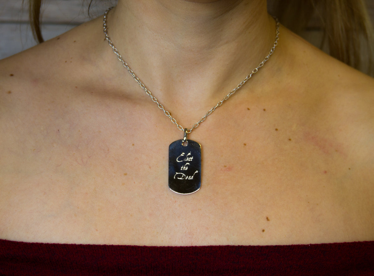 Elect The Dead - &quot;Dog Tag&quot; - Pure Silver Pendant Dipped In 18K White Gold w/Autographed Jewelry Box