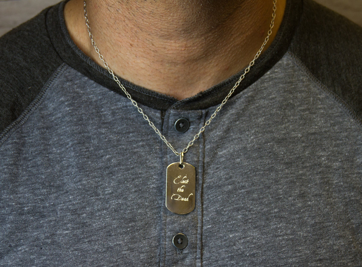 Elect The Dead - &quot;Dog Tag&quot; - Pure Silver Pendant Dipped In 18K White Gold w/Autographed Jewelry Box